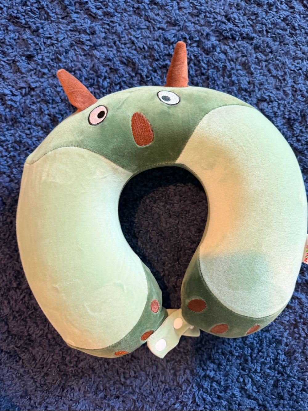 Plush Green Travel Neck Pillow for Kids - Cute Monster Design